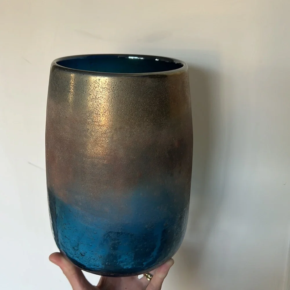 Anthropologie Teal and Rose Ombre Iridescent Vase